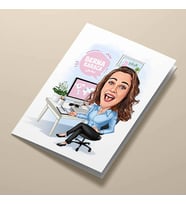 Kişiye Özel Çalışan Mutlu Kadın Karikatürlü Tebrik Kartı