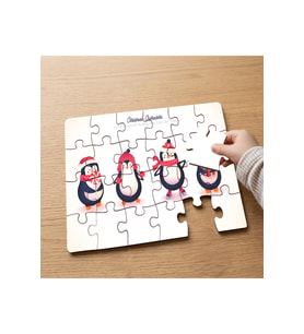 Sevimli Noel Penguenleri Tasarımlı 24 Parça Ahşap Çocuk Puzzle MPK0411