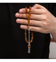 Sıkma Kehribar 925 Ayar Gümüş Tesbih (Bej)