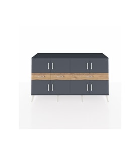 Kronos Konsol 5 Raflı 3 Çekmeceli 8 Kapaklı 176x59x99 Antrasit-Antrasit/Çam