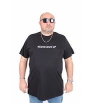 Starbattal Erkek Büyük Beden Sıfır Yaka Tişört Never Give Up 25140 SIYAH