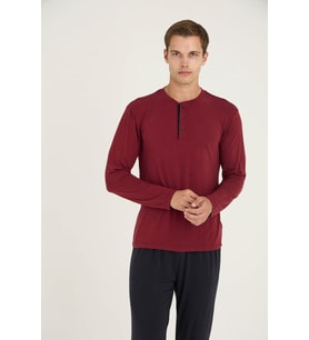 Erkek Midi Yaka Pijama Takımı Konforlu Uyku 9220 (Mürdüm)