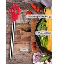 Silikon Spagetti Kaşığı Paslanmaz Saplı Kırmızı 32 cm