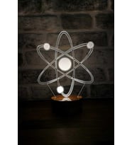 Atom Figürlü Dekoratif Led Masa Lambası, 7 Renk Işıklı, Ahşap Taban (Krem)