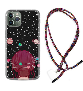 Apple iPhone 11 12 13 14 Pro Max Kılıf Boyun Asklı Rasta Silikon Space Woman 1311