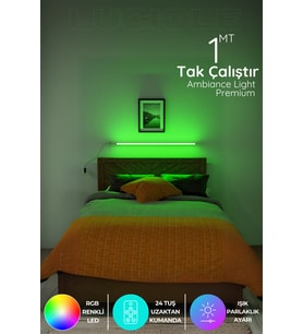 Şerit LED Led aplik ışık Uzaktan Kumandalı yatak tv üstü 16 Renk 4 animasyon yapışkanlı