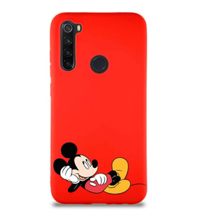 Xiaomi Redmi Note 8 Soft Premier Kapak Mickey Mouse-F Tasarımlı Silikon Kılıf - Kırmızı (Şeffaf)