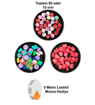 90 Adet 10 mm Polimer Kil Fimo Boncuk Takı Bileklik + 5 Metre Misina Hediye - Deniz - Kalp - Yuvarlak