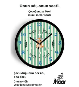 İsme Özel Kedi Çocuk Odası Duvar Saati Orta Boy 30 cm Siyah Camlı Sessiz