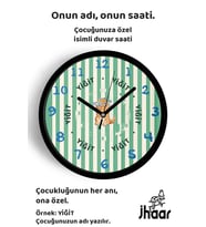 İsme Özel Kedi Çocuk Odası Duvar Saati Orta Boy 30 cm Siyah Camlı Sessiz