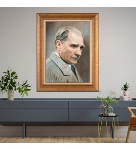 Altın Varaklı Çerçeveli Paspartulu Atatürk Tablo z4555 (Gold)