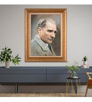 Altın Varaklı Çerçeveli Paspartulu Atatürk Tablo z4555 (Gold)