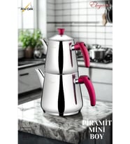 ELEGANT Piramit Mini Boy Bakalit Kuplu Çaydanlık Takımı-Gül Kurusu