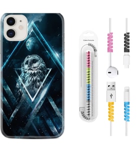 Apple iPhone 11 12 13 Mini Kılıf Kablo Koruma Spiral Silikon Old Owl 1649