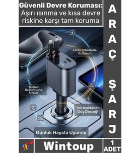 #Şarj Şık Yeni 120W Hızlı Araç Çakmaklık Şarj Cihazı Çift USB-C + USB 3 Port PD Hızlı Şarj Adaptörü
