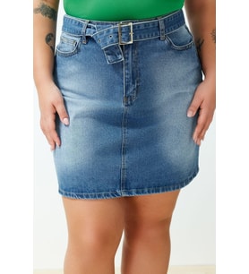 Moda Büyük Beden Regular Düz Desen Günlük Mini Boy Kemerli Mini Denim Etek