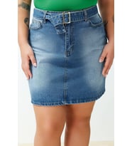 Moda Büyük Beden Regular Düz Desen Günlük Mini Boy Kemerli Mini Denim Etek