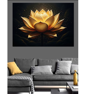 Altın Işıklı Lotus Çiçeği Modern Dekoratif Kanvas - Mdf Ahşap Tablo