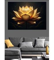 Altın Işıklı Lotus Çiçeği Modern Dekoratif Kanvas - Mdf Ahşap Tablo