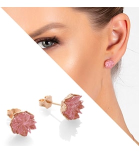 Pembe Zirkon Taşlı Lotus Çiçeği Tasarım 925 Ayar Gümüş Küpe