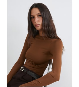 LCW Vision Kahverengi Bisiklet Yaka Kadın Bodysuit