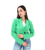 Crop Blazer Kısa Ceket - Yeşil