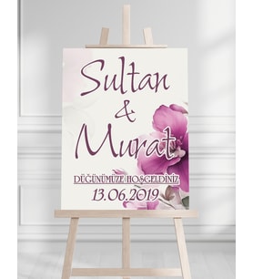 Söz Nişan Düğün İçin 50x70 Karşılama Panosu - Renkli Çiçek Tasarımlı 011