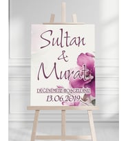 Söz Nişan Düğün İçin 50x70 Karşılama Panosu - Renkli Çiçek Tasarımlı 011