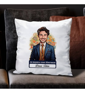 Kişiye Özel Hediye Karikatürlü En İyi Erkek Sınıf Öğretmeni Yastık