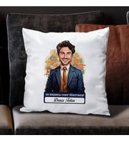 Kişiye Özel Hediye Karikatürlü En İyi Erkek Sınıf Öğretmeni Yastık