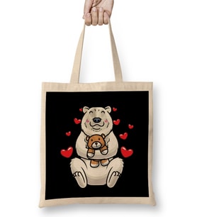 Kawaii White Polar Bear Stuffed Animal With Hearts Ice Bear Bez Çanta Uzun Saplı