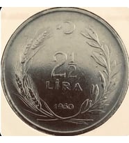 Madeni 2.5 Lira 1960 yılı Koleksiyon para