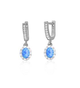 25 Ayar Gümüş Oval Opal Taşlı Küpe