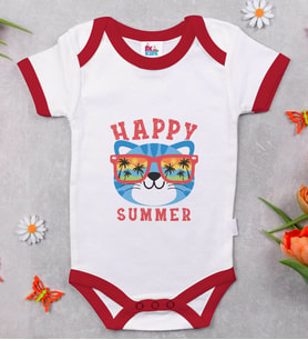 BK Kids Happy Summer Tasarımlı Kırmızı Bebek Body Zıbın-1
