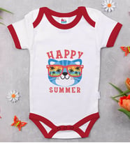 BK Kids Happy Summer Tasarımlı Kırmızı Bebek Body Zıbın-1