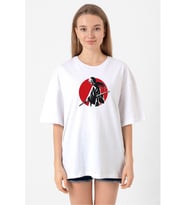 Rurouni Kenshin Samurai Logo Beyaz Kadın Oversize Tshirt