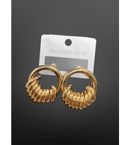 Altın Renk Kaplama Halka Model Kadın Küpe – 316L Çelik, Spiral Detaylı Modern Tasarım