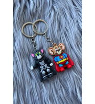 Unisex Tom Ve Jerry Superman Figürlü 3D Çift  Hediyelik Anahtarlık