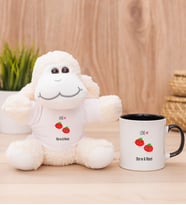 Kişiye Özel Sevimli Domatesler Peluş Koyun ve Siyah Kupa