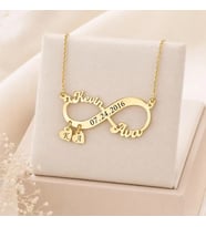 Kişiye Özel 925 Ayar Gümüş Tasarım Sonsuzluk Çift İsim Harf Tarih Kolye (Gold)