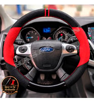 Ford Focus 3 Dikme Direksiyon Kılıfı Parlak Siyah Kırmızı Detaylı Kırmızı Çift Yüzük ve Dikiş 2011-2018
