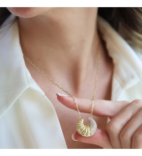 Kruvasan Gold Zirkon Taşlı Gümüş Kolye