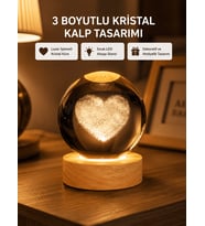 Romantik Kalpli Kristal Cam Küre USB’li Işıklı Dekoratif Obje