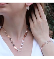 Düğme Modeli Zirkon Taşlı Rose Gold Kaplama Gümüş Set