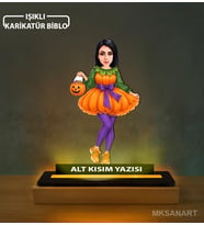 Kişiye Özel Kabak Tutu Kostümlü Neşeli Karikatürlü 14 cm MDF Işıklı Biblo - Kişiye Özel Hediye