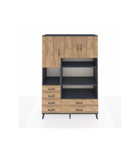 Hyperion Gardrop 9 Raflı 6 Çekmeceli 3 Kapaklı 132x44x195 Antrasit-Çam