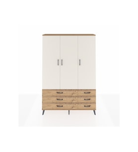 Arges Dolap 5 Raflı 6 Çekmeceli Tek Askılı 132x30x195 Çam-Aytaşı/Çam