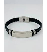 Siyah Deri / Çelik Erkek Deri Bileklik 20 Cm - Ebl0057