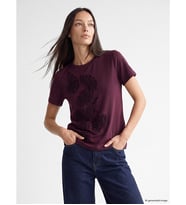 LCW EVERYDAY Mürdüm Nakışlı Soft Touch Kadın Tişört