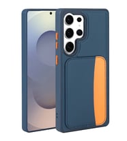 Galaxy S24 Ultra Kılıf Kartlıklı X-Kart Deri Görünümlü High Quality Silikon Kapak (Lacivert)